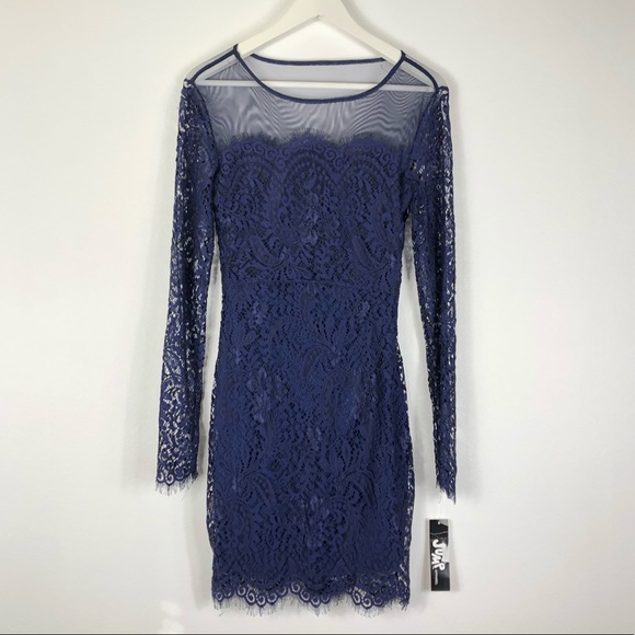 Jump Dresses Jump Apparel Blue Long Sleeve Lace Mini Dress 34 Poshmark
